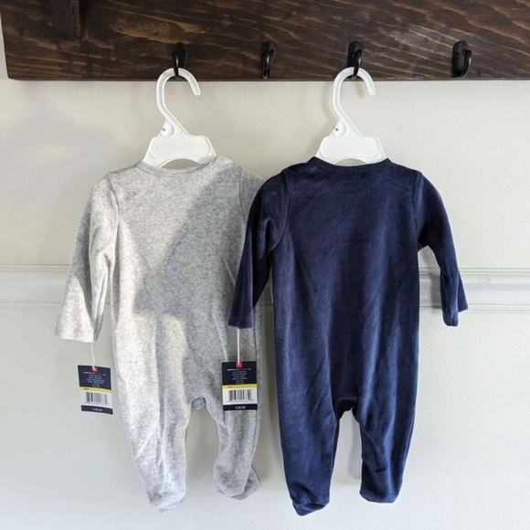 NWT 6M Perry Ellis Soft footie Pajamas set blue and gray - Picture 8 of 8